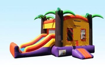 Tropical Falls dual slide combo with basketball hoop and pony horse perfect wet or dry bounce rental