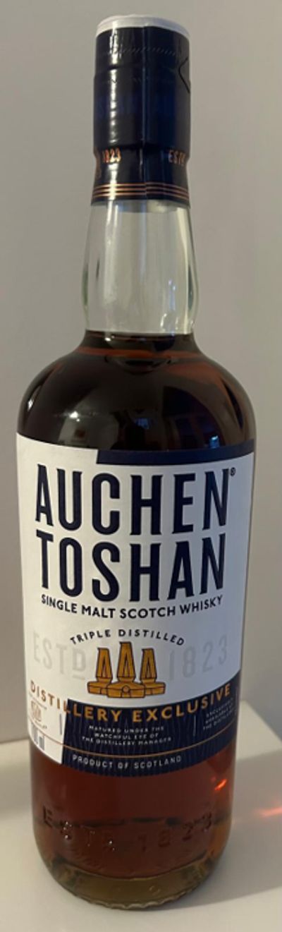 Bottle of Auchentoshan single malt Scotch whisky.