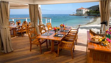 Descanso Beach Club dining in Catalina Island, CA.