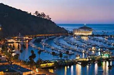 Avalon harbor at night in Catalina Island.