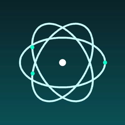 Simplified atomic model with orbiting electrons.