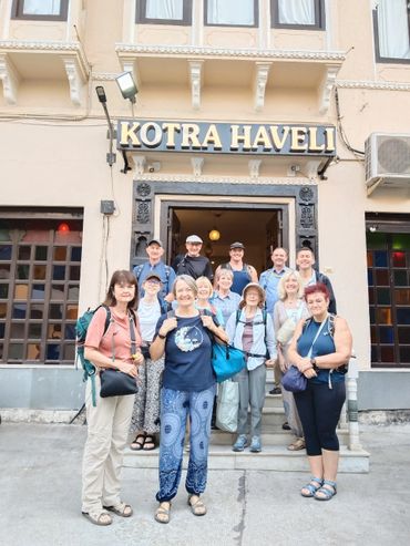 A group of guests checked out of the Hotel Kotra Haveli