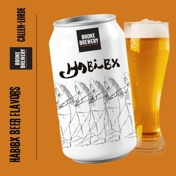 Habibx Beer First Sketch onto a digital render of a white Bronx Brewery can.