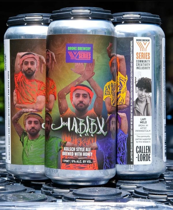 Case of Habibx beer centered on top of a stack of cases of Habibx.