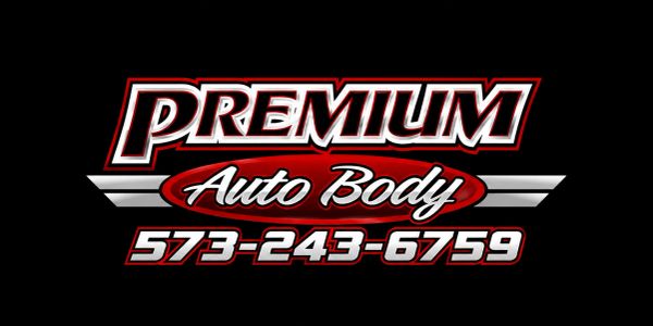 Logo of Premium Auto Body with a contact number.
