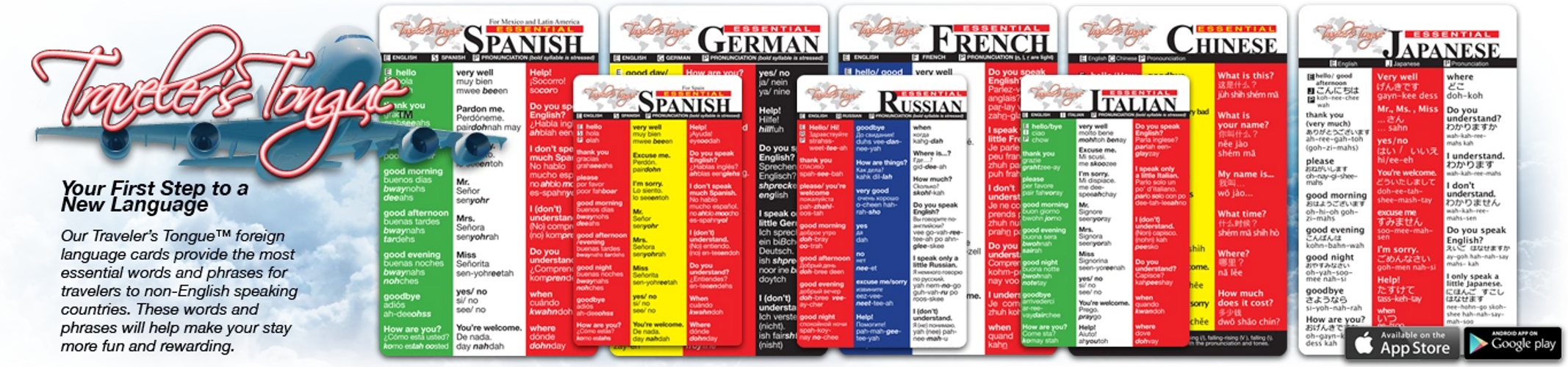A collection of multi-language cards featuring essential phrases