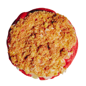 Close-up of a crumb-topped dessert, possibly an apple crumble or crisp.