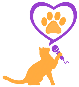 The Cat's Voice WV, Inc. logo of cat holding microphone with a text bubble shaped like a heart with 