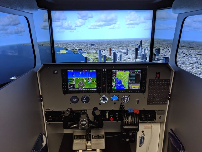 The Frasca RTD FAA-approved simulator. This unit is the Piper Seminole G1000NXi configuration.