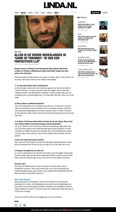 Allon Sylvain is a Dutch actor and voice actor based in london UK. Actor Game of Thrones, Linda.nl