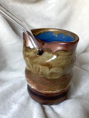 Handcrafted bubble mug. Layered brown drippy glazes won this bubble mug. 16 ounces. Great for your i
