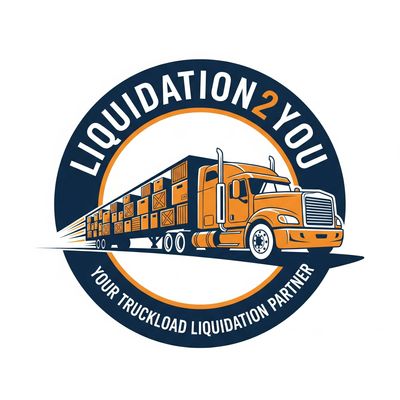 Logo of Liquidation2You with a truck and boxes, highlighting truckload liquidation services.