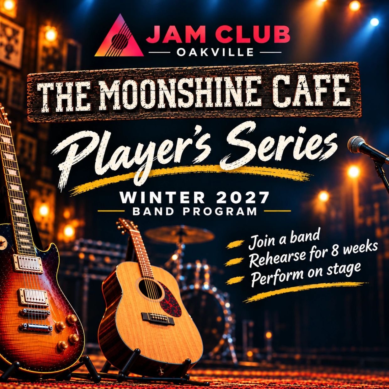 Winter 2027 band program at Jam Club Oakville's Moonshine Cafe.