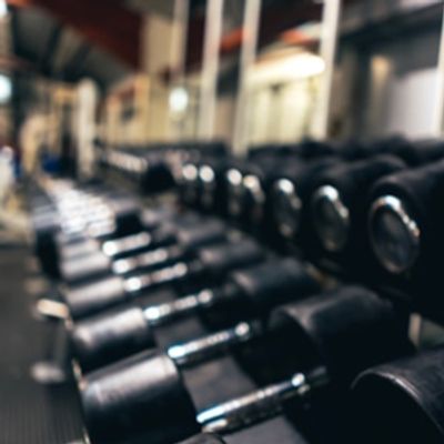 Dumbbells in a gym