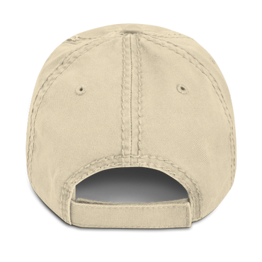 Back view of a beige baseball cap with adjustable strap.