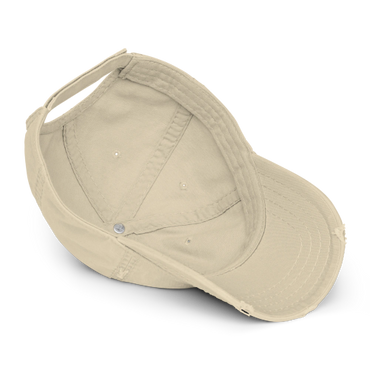 Beige baseball cap shown from the inside.