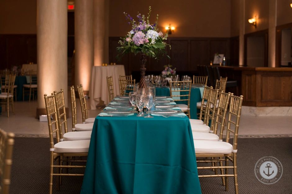 Sioux Falls Wedding Catering Tables set with Gold Cane Chairs