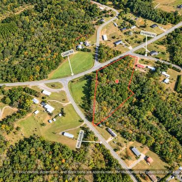 Aerial lot outline beside NC Highway 10, Hywood Rd and Wes Cook Rd near Casar NC