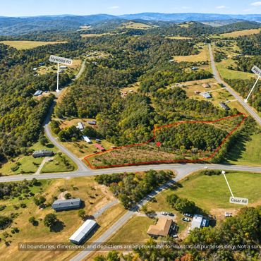 Aerial with road names: wooded acreage in the foothills of Upper Cleveland County NC