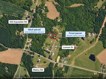 Overhead aerial of the two parcels (front and back) and the roads near Albemarle NC