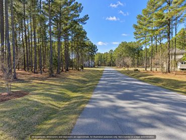 Paved, tree-lined street in gated Arlington Place, Pamlico County NC