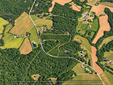 Private wooded acreage near Saxapahaw NC, aerial of approximate parcel lines