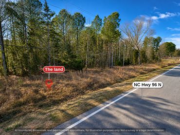 Road frontage on paved NC Hwy 96 with power lines along the highway, Granville County NC