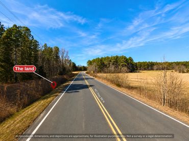Driving north on paved NC Hwy 96, the land is on the left