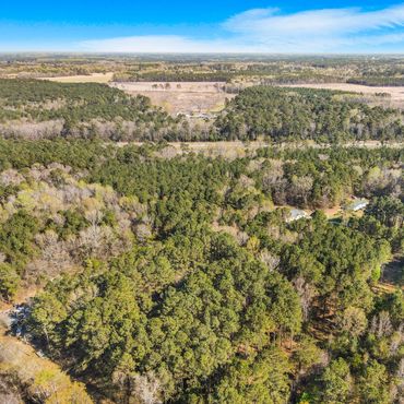 Aerial of rural, wooded eastern Cumberland County NC