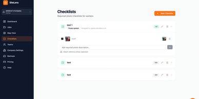 Checklist interface on a website with multiple tasks and a new checklist button.