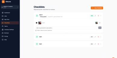 Checklist management interface showing multiple tasks and options.