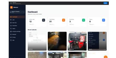 A media dashboard with views and recent uploads.