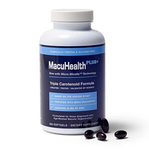 a bottle of the macuhealth PLUS supplements