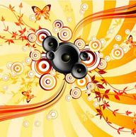 musical swirls with butterflies and speakers