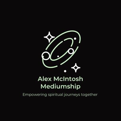 Alex McIntosh Mediumship logo, an illustrative image of a circle with stars and circles.