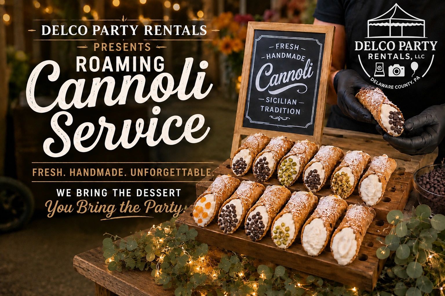 Roaming Cannoli Service by Delco Party Rentals for fresh, handmade dessert.
