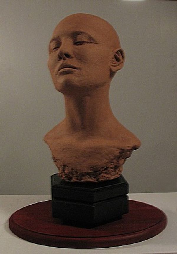 sculpture, plaster cast of bald womans head, Eve, front view