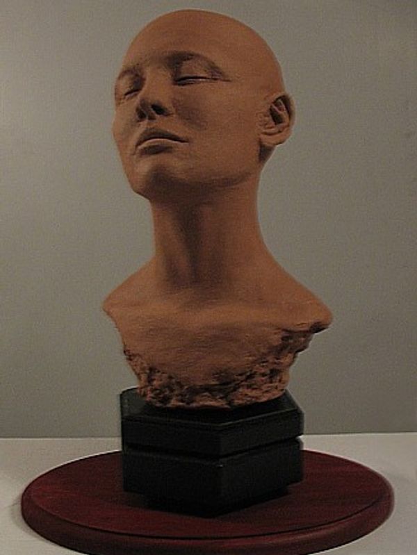 sculpture, plaster cast of bald womans head, Eve, front view