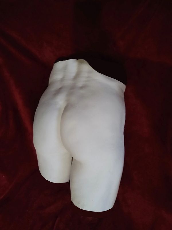 plaster life cast statue, back of male pelvis, side view
