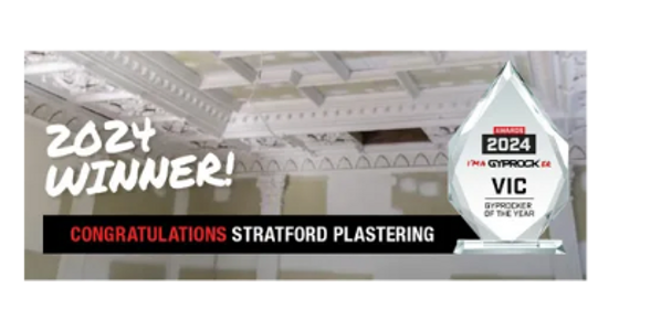 Award for Stratford Plastering as 2024 Gyprock Vic winner.