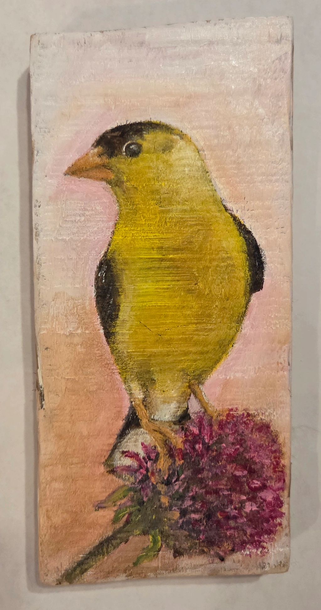 Goldfinch
Acrylic on a piece of scrap wood