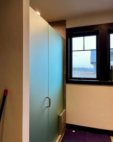 Frosted privacy custom glass shower installed by Precision Glass east of Kalispell in Creston