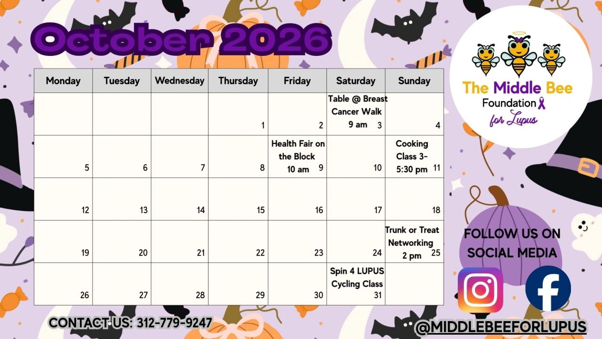 October 2026 calendar with events for The Middle Bee Foundation for Lupus.