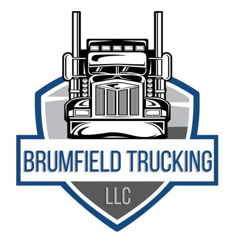Logo of Brumfield Trucking LLC with a truck and shield design.