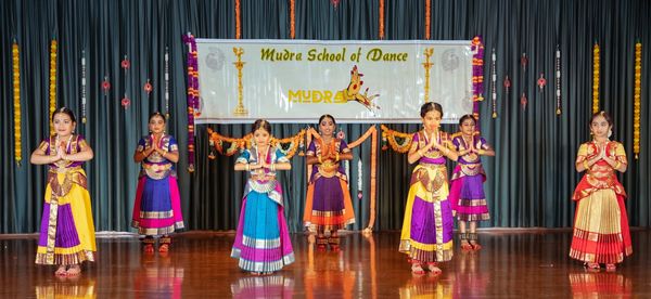 Young girls performing a traditional dance at Mudra School of Dance.