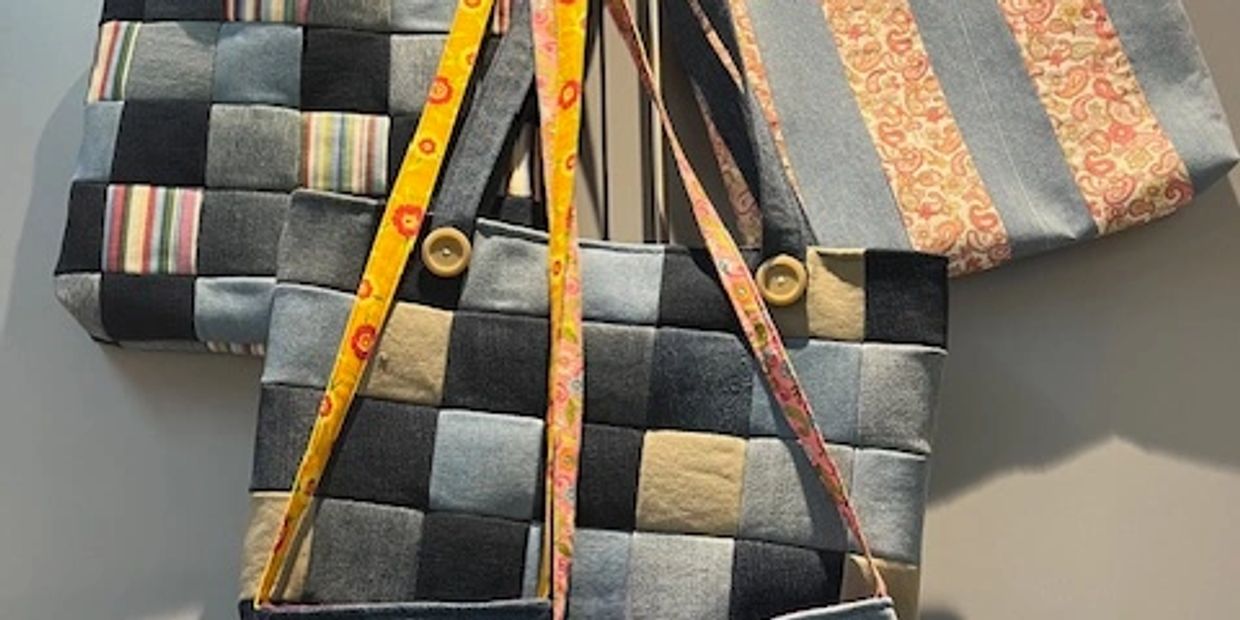 Patchwork handmade totes made from upcycled denim