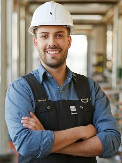 Smiling electrician with arms folded showcasing D-Tyl Electric's friendly professional team.