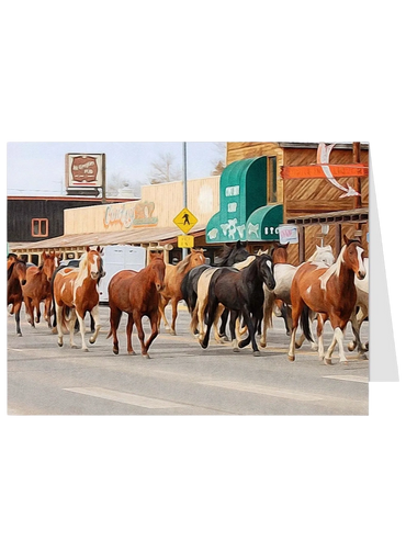 Horse drive down Main Street in Pinedale Wyoming