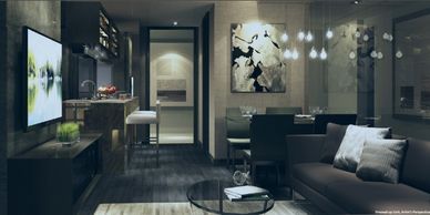 Artist's perspective of a furnished and upgraded unit in Air Residences