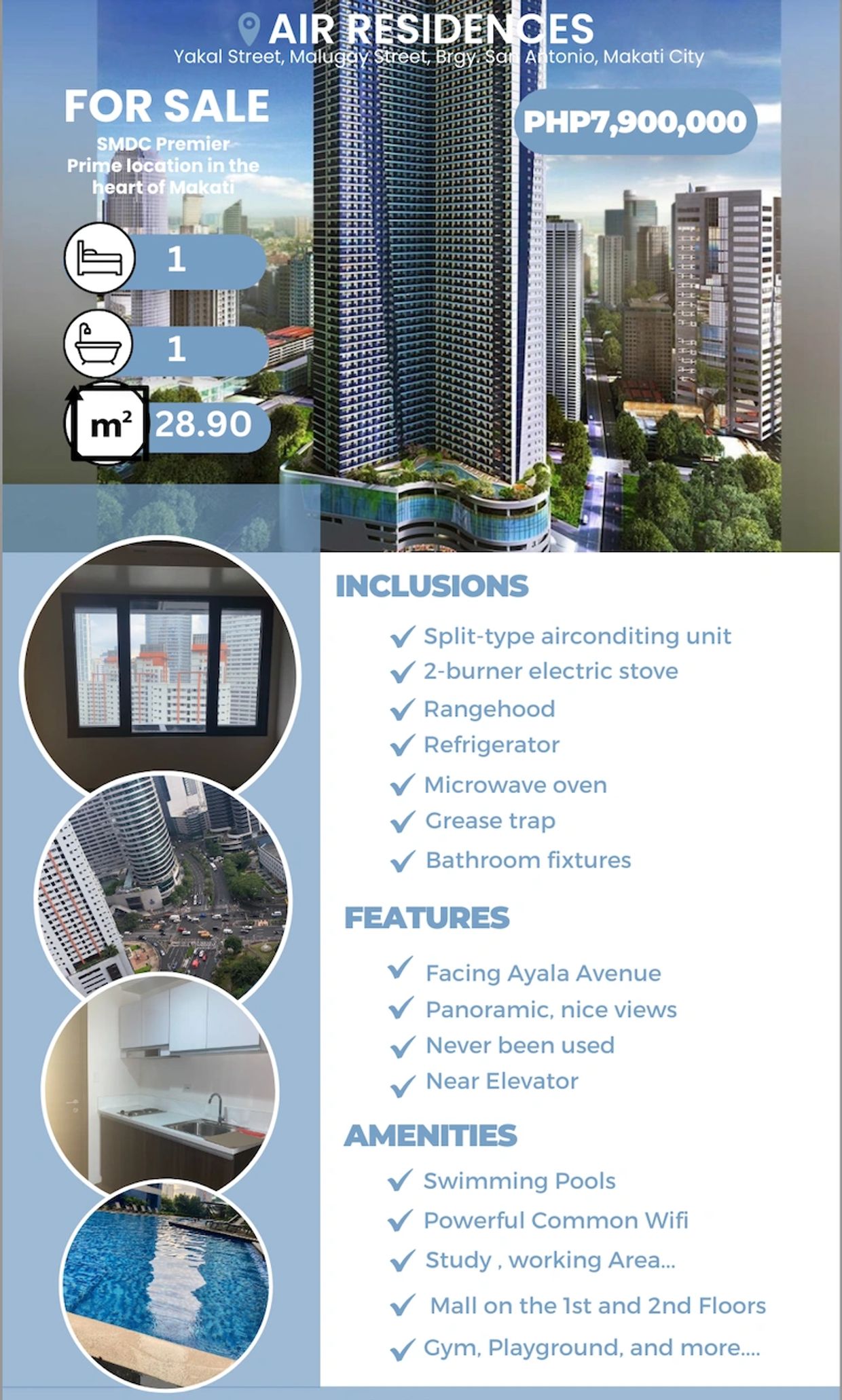 Air Residences 1 Bedroom for sale flyer with property details